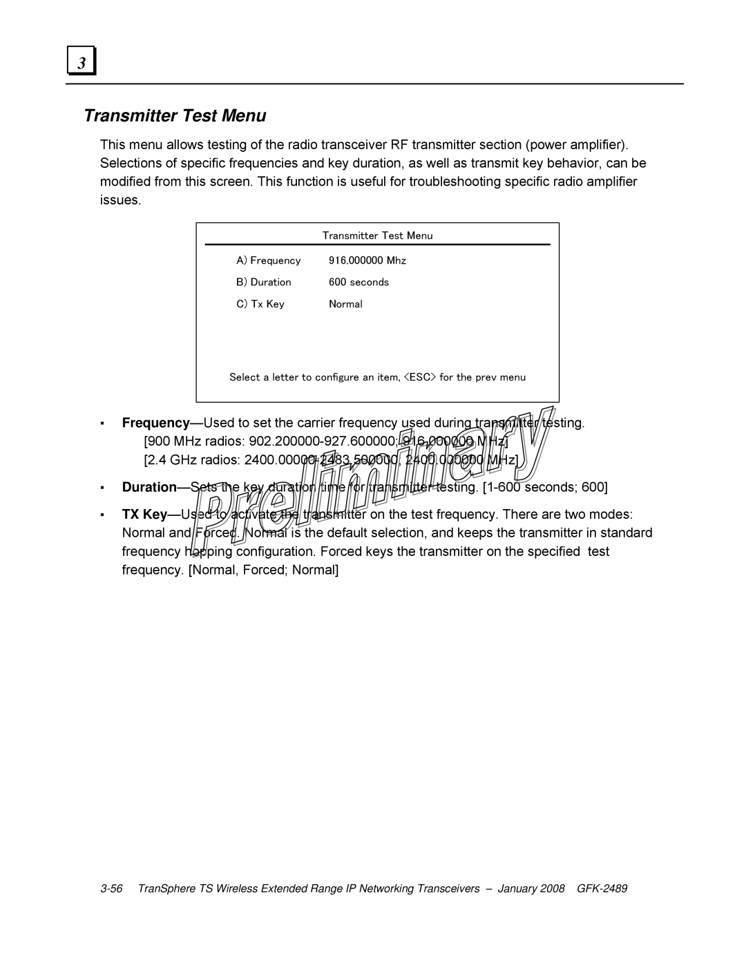 GE GFK-2489 user manual Transmitter Test Menu 