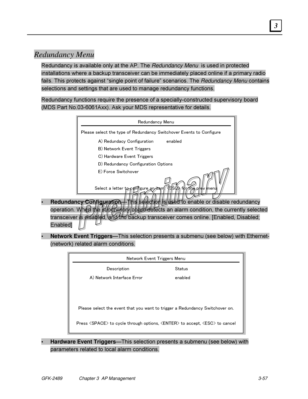 GE GFK-2489 user manual Redundancy Menu 