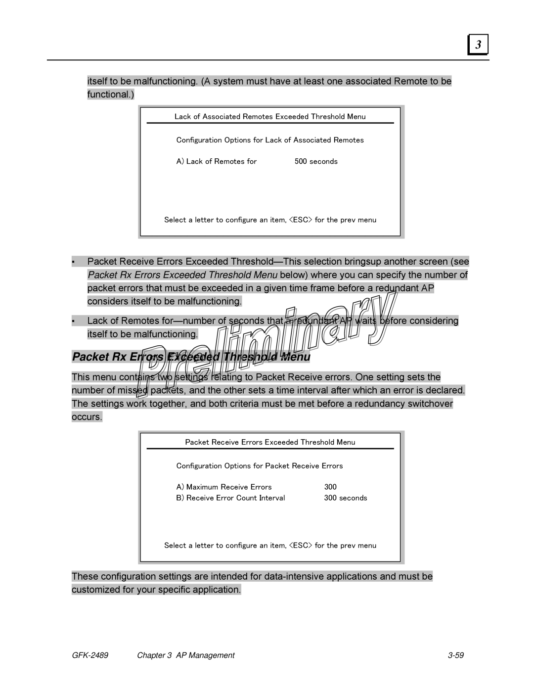 GE GFK-2489 user manual Packet Rx Errors Exceeded Threshold Menu 