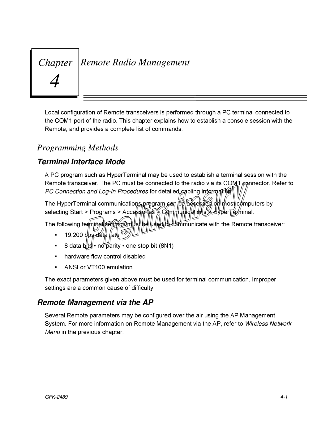 GE GFK-2489 user manual Programming Methods, Terminal Interface Mode, Remote Management via the AP 