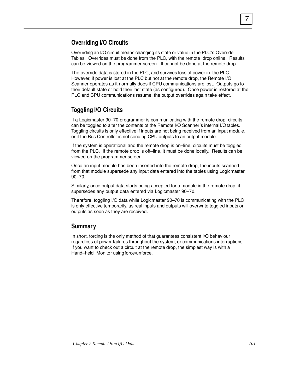 GE GFK0579B user manual Overriding I/O Circuits, Toggling I/O Circuits, Summary 