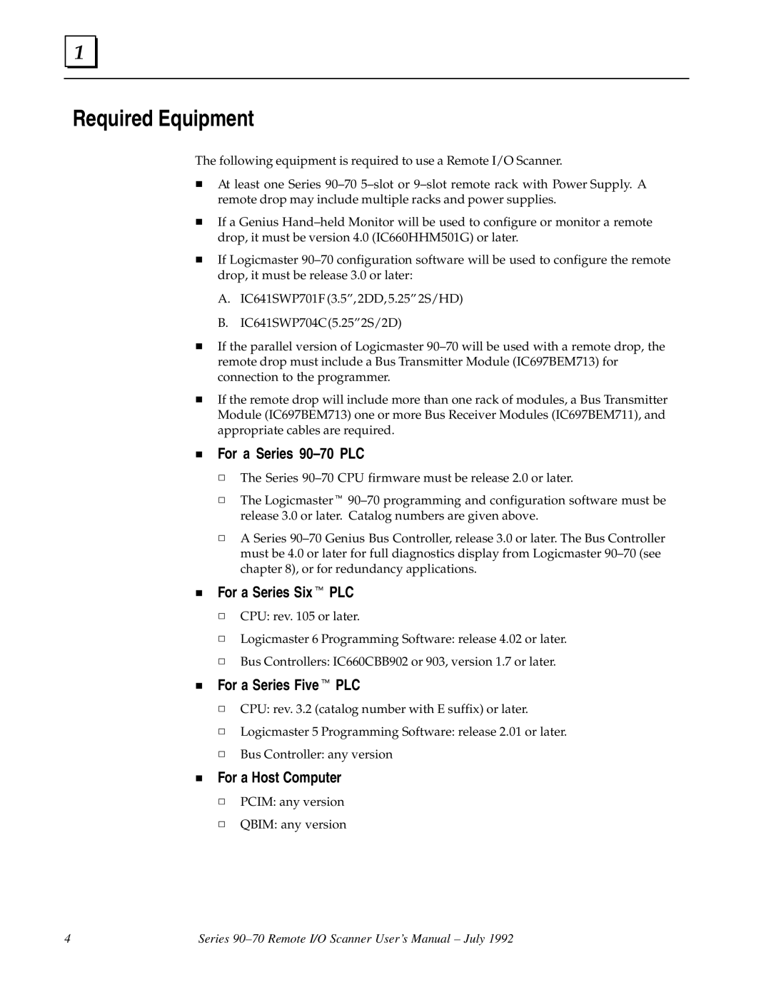 GE GFK0579B user manual Required Equipment, For a Series 90±70 PLC, For a Series FivetPLC 