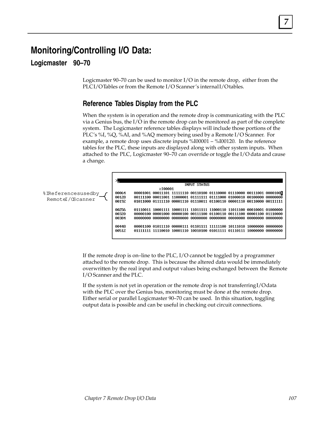 GE GFK0579B user manual Logicmaster 90±70, Reference Tables Display from the PLC 