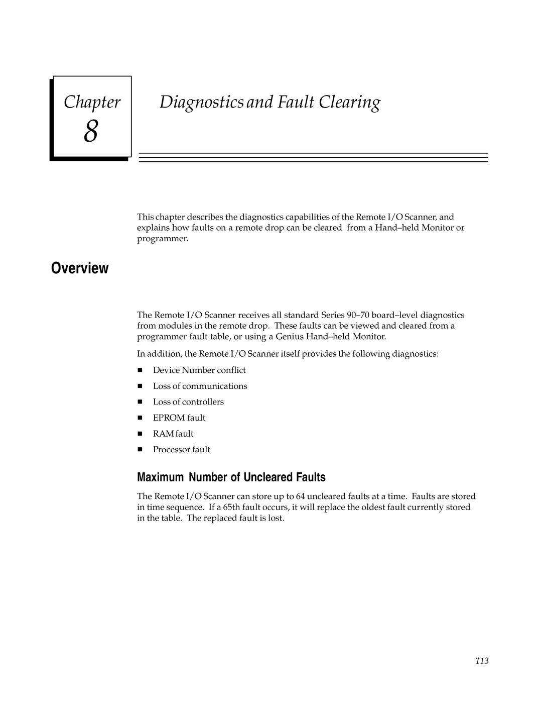 GE GFK0579B user manual Chapter Diagnostics and Fault Clearing, Maximum Number of Uncleared Faults 