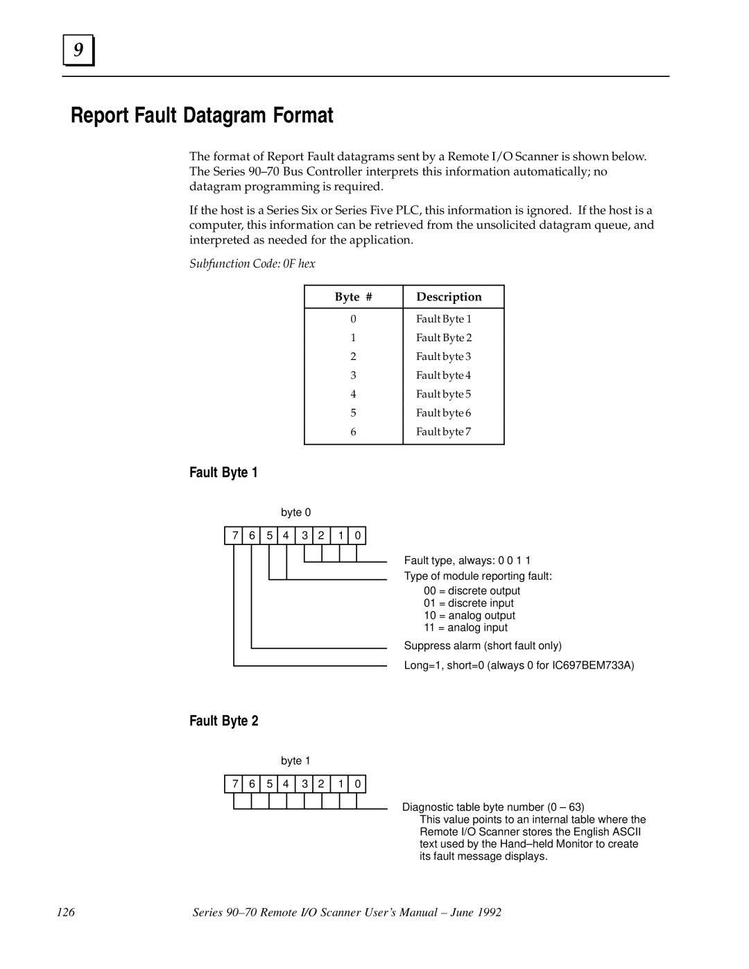 GE GFK0579B user manual Report Fault Datagram Format, Fault Byte 