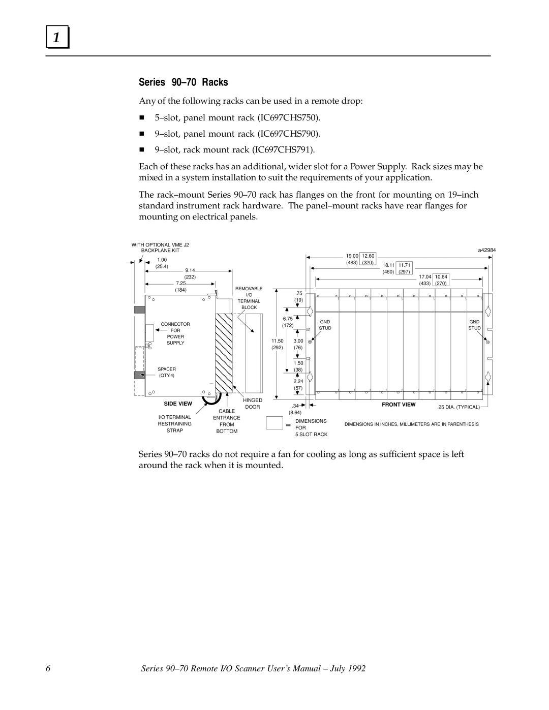 GE GFK0579B user manual Series 90±70 Racks, Side View 