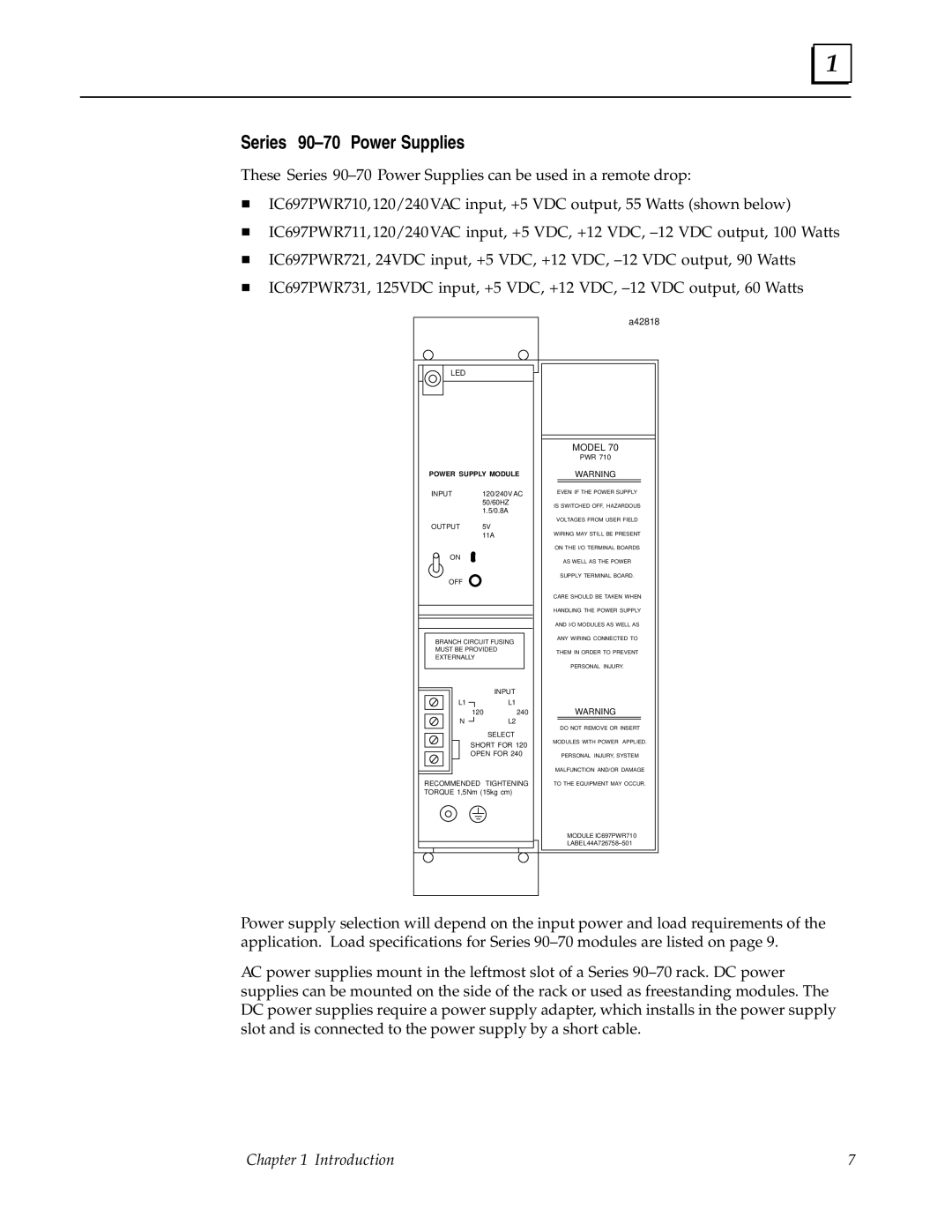 GE GFK0579B user manual Series 90±70 Power Supplies, Model 