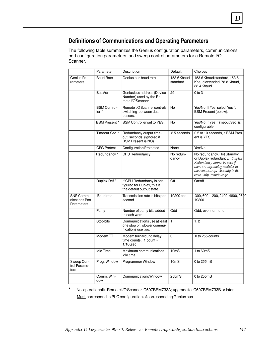 GE GFK0579B user manual Definitions of Communications and Operating Parameters, Crete±only remote drops 