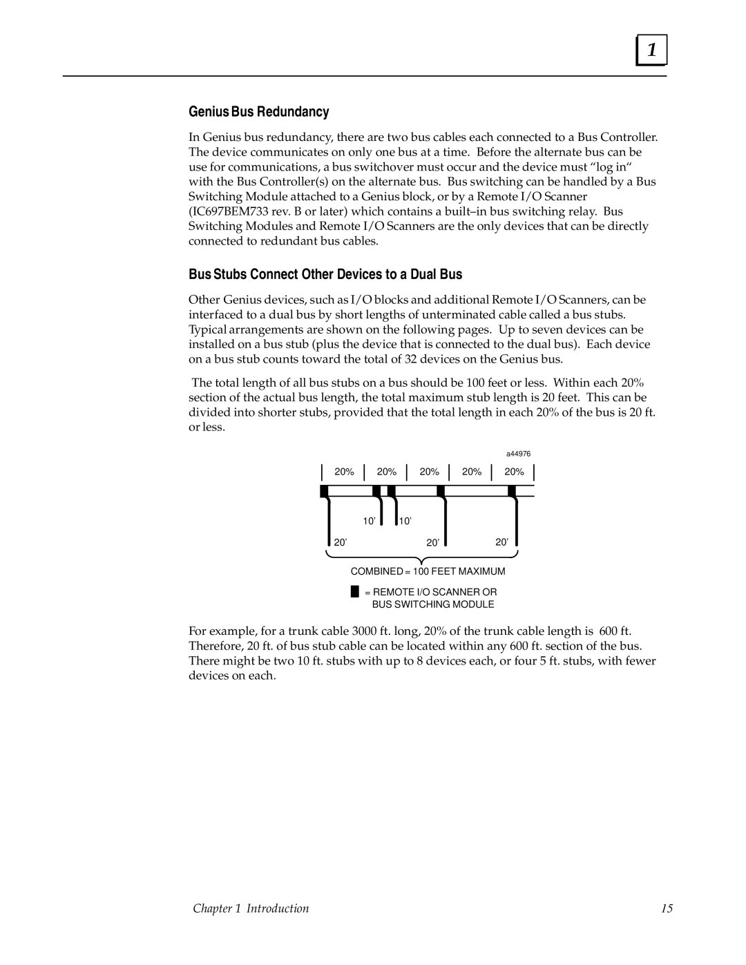 GE GFK0579B user manual Genius Bus Redundancy, Bus Stubs Connect Other Devices to a Dual Bus 