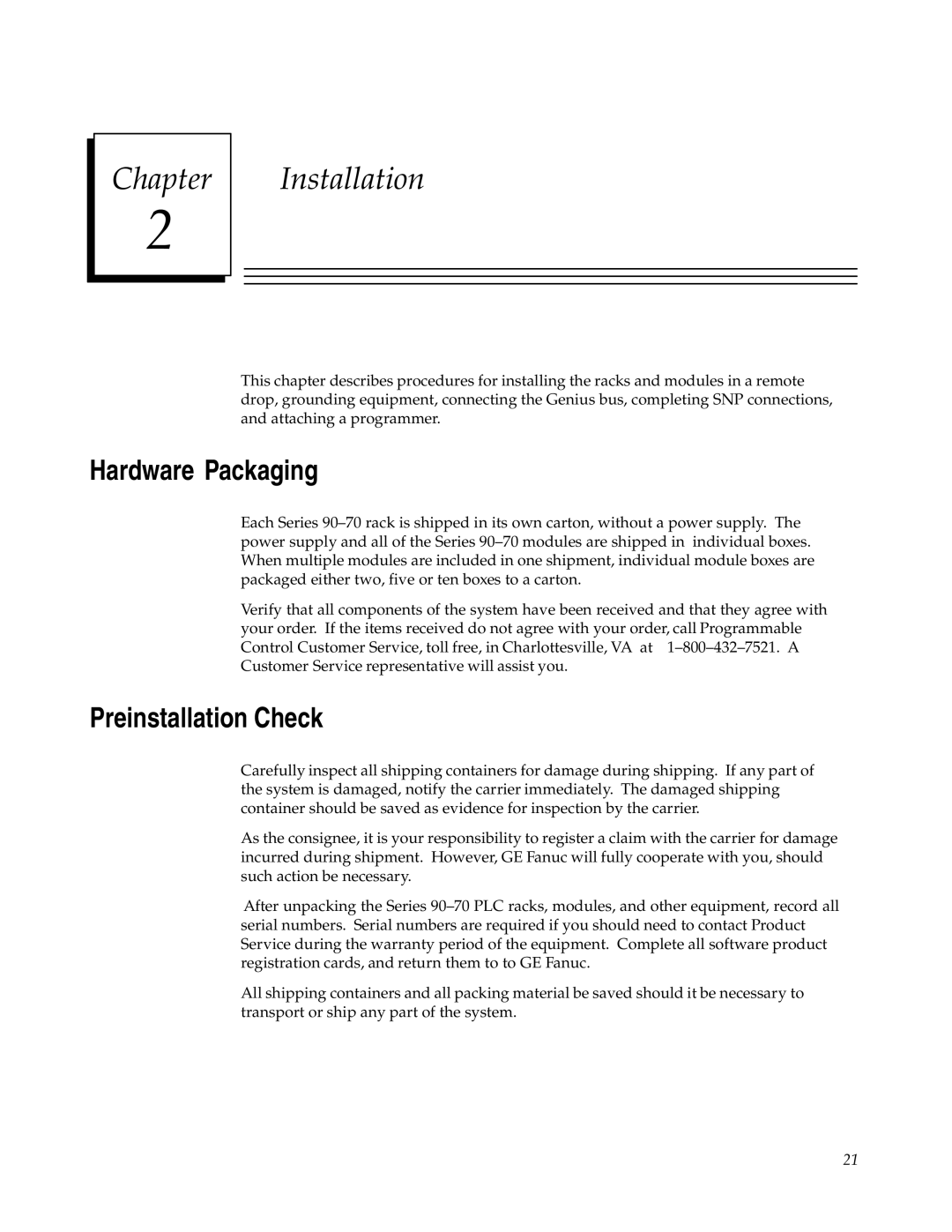 GE GFK0579B user manual Hardware Packaging, Preinstallation Check 