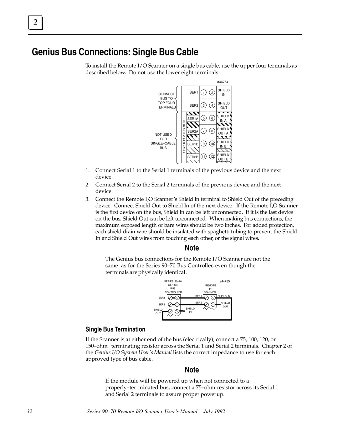 GE GFK0579B user manual Genius Bus Connections Single Bus Cable, Single Bus Termination 