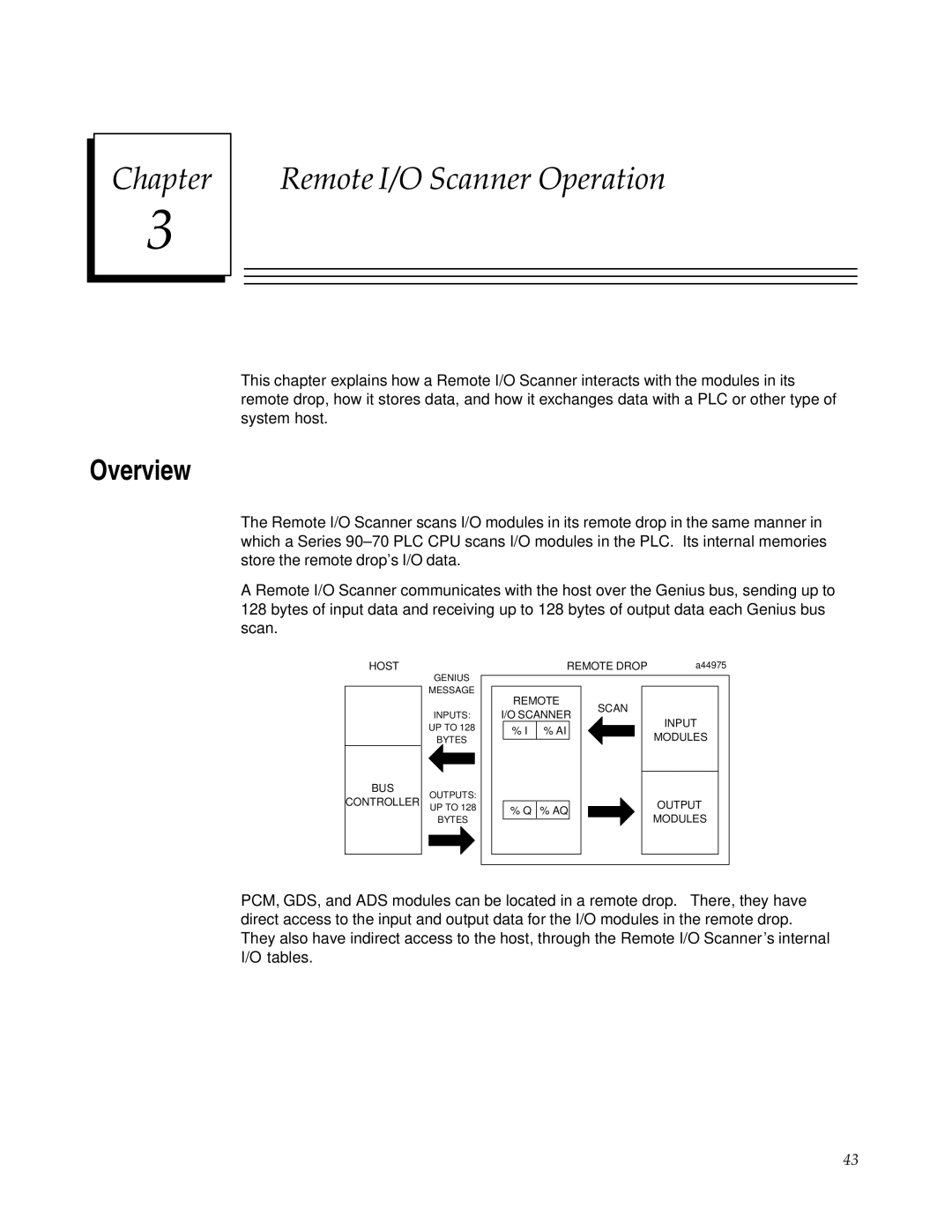 GE GFK0579B user manual Chapter Remote I/O Scanner Operation 