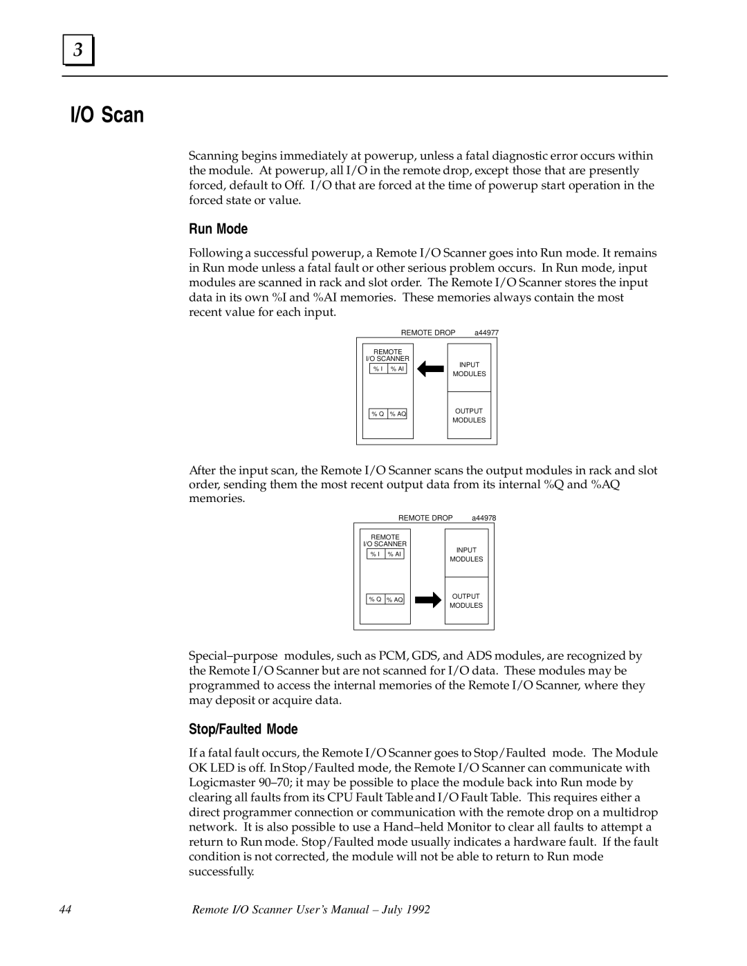 GE GFK0579B user manual Scan, Run Mode, Stop/Faulted Mode 