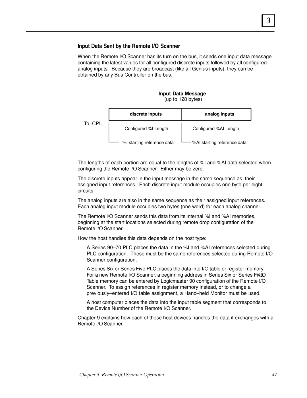 GE GFK0579B user manual Input Data Sent by the Remote I/O Scanner, Input Data Message 