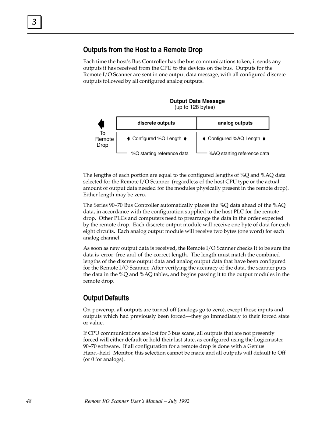 GE GFK0579B user manual Outputs from the Host to a Remote Drop, Output Defaults 