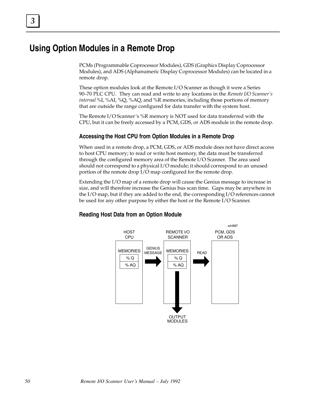 GE GFK0579B user manual Using Option Modules in a Remote Drop, Accessing the Host CPU from Option Modules in a Remote Drop 