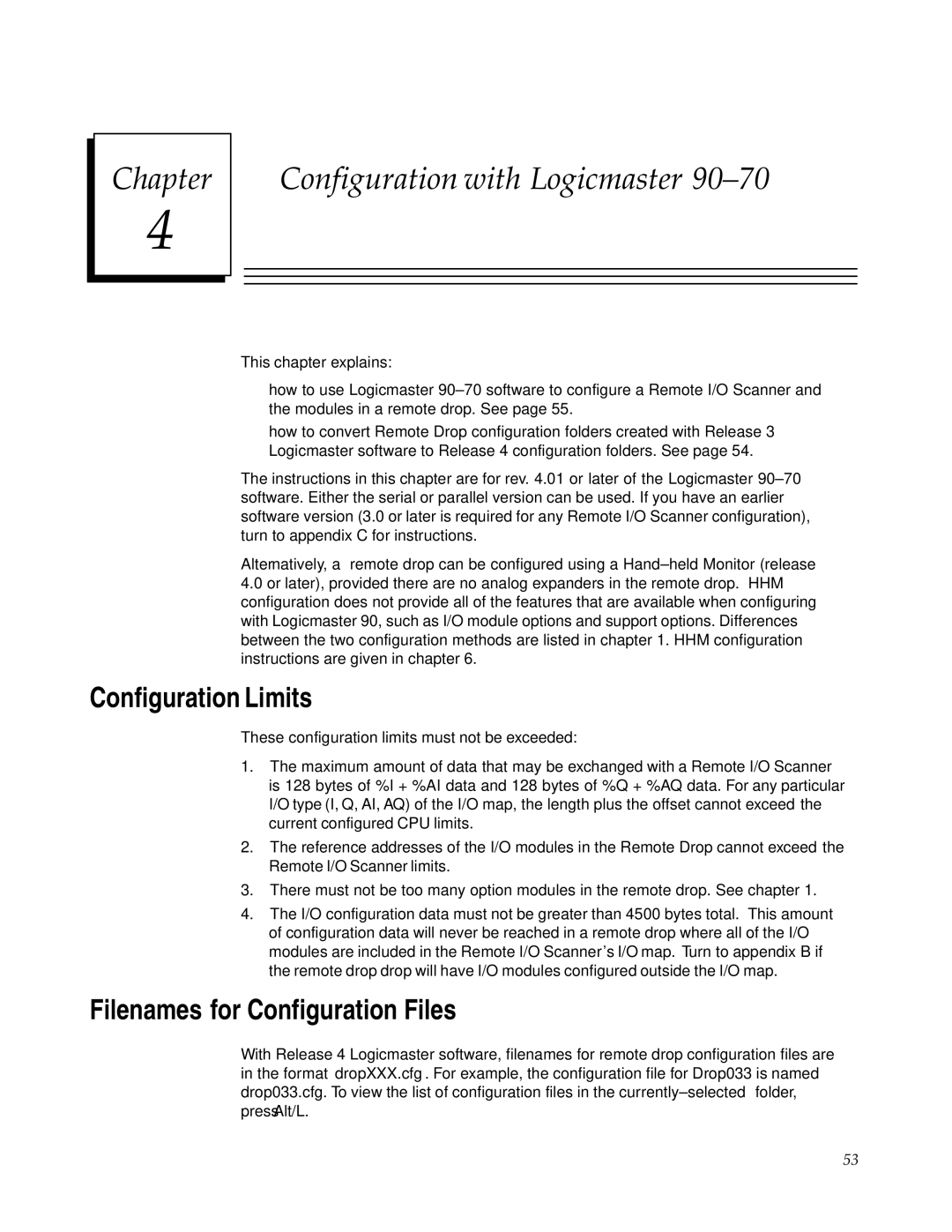 GE GFK0579B user manual Configuration Limits, Filenames for Configuration Files 