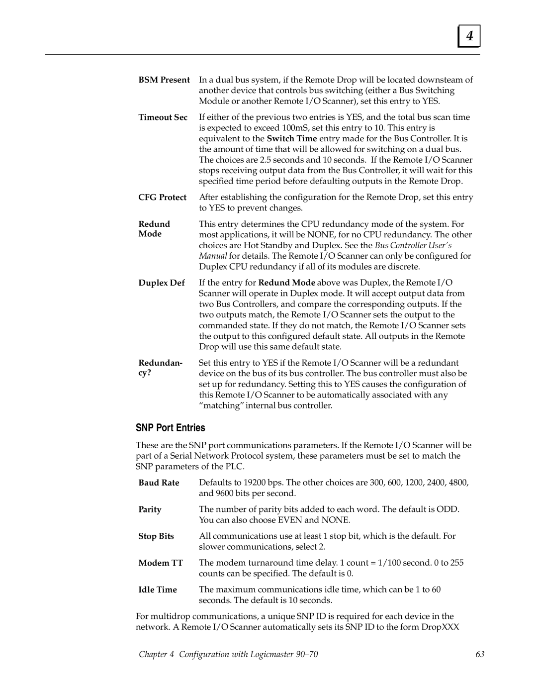 GE GFK0579B user manual SNP Port Entries, Redund Mode Duplex Def 