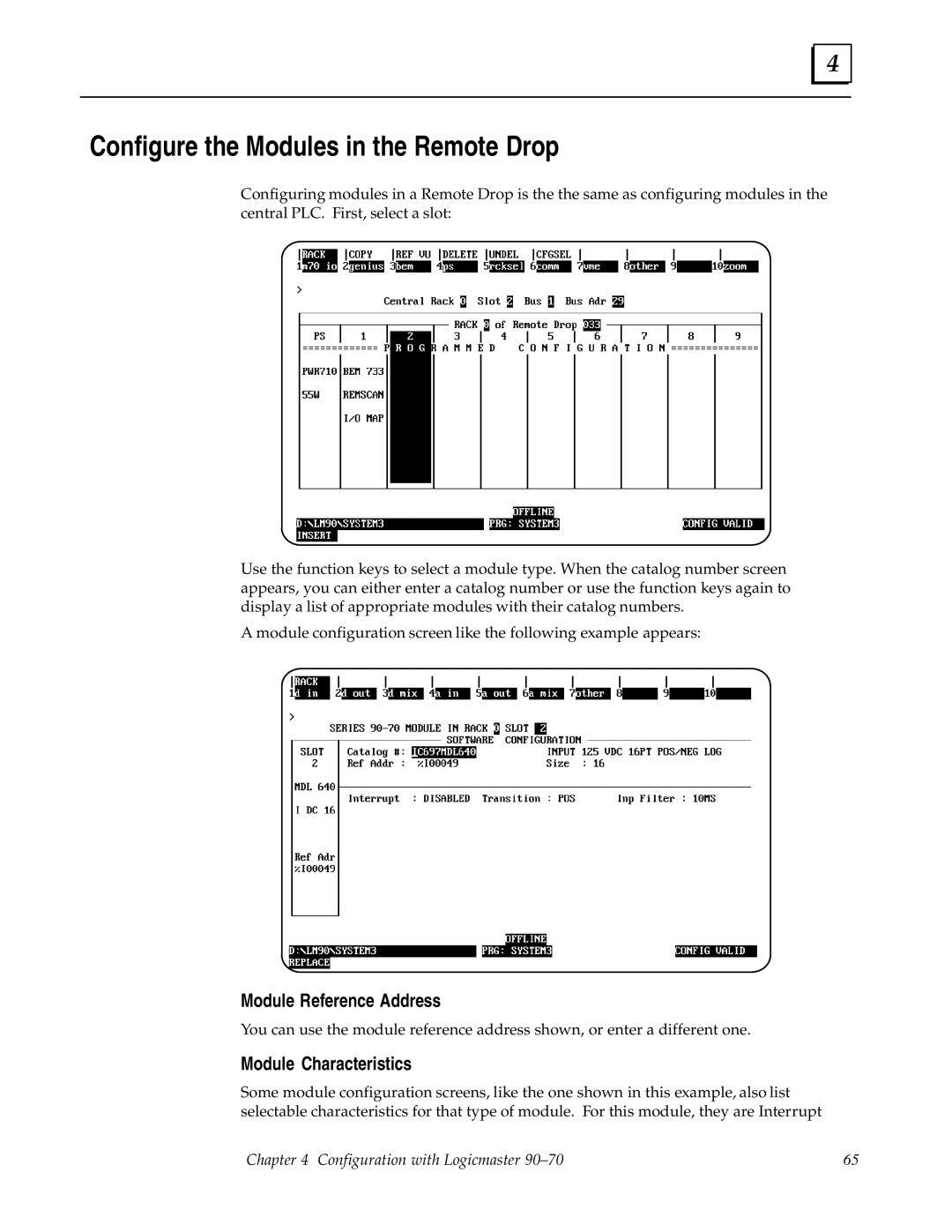 GE GFK0579B user manual Configure the Modules in the Remote Drop, Module Reference Address, Module Characteristics 