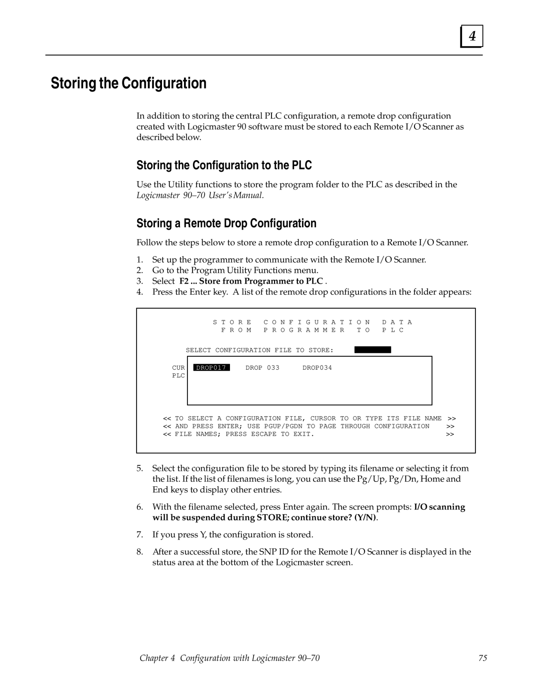 GE GFK0579B user manual Storing the Configuration to the PLC, Storing a Remote Drop Configuration 