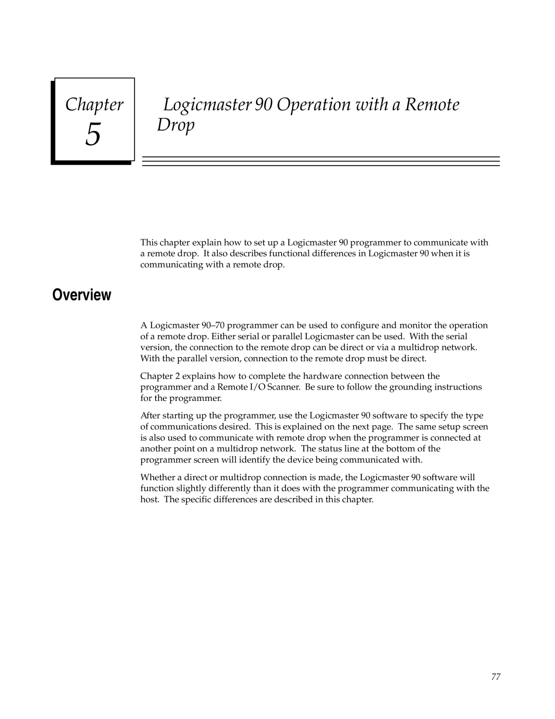 GE GFK0579B user manual Chapter Logicmaster 90 Operation with a Remote Drop 