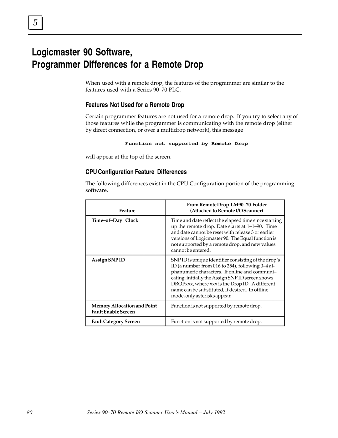 GE GFK0579B user manual Features Not Used for a Remote Drop, CPU Configuration Feature Differences 