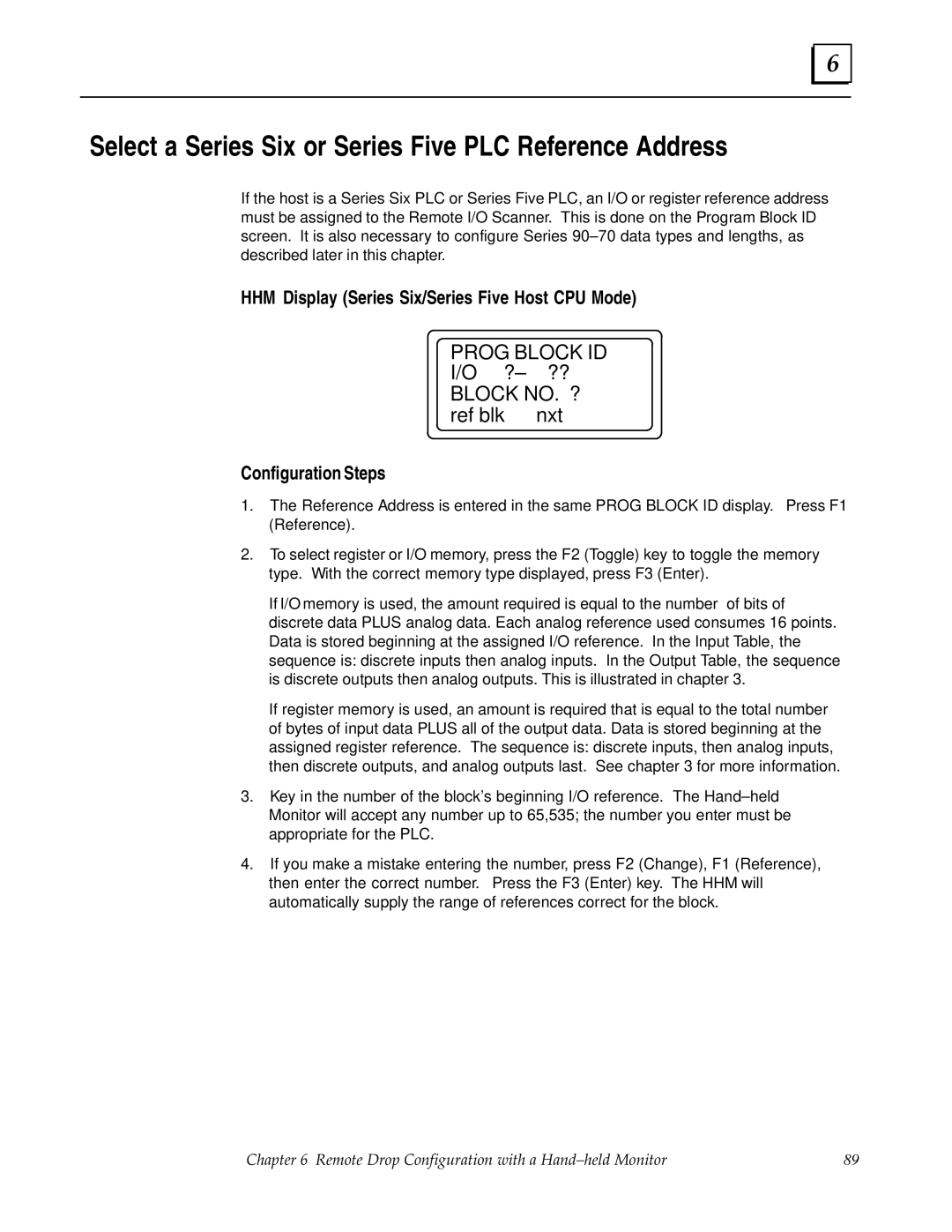 GE GFK0579B Select a Series Six or Series Five PLC Reference Address, HHM Display Series Six/Series Five Host CPU Mode 