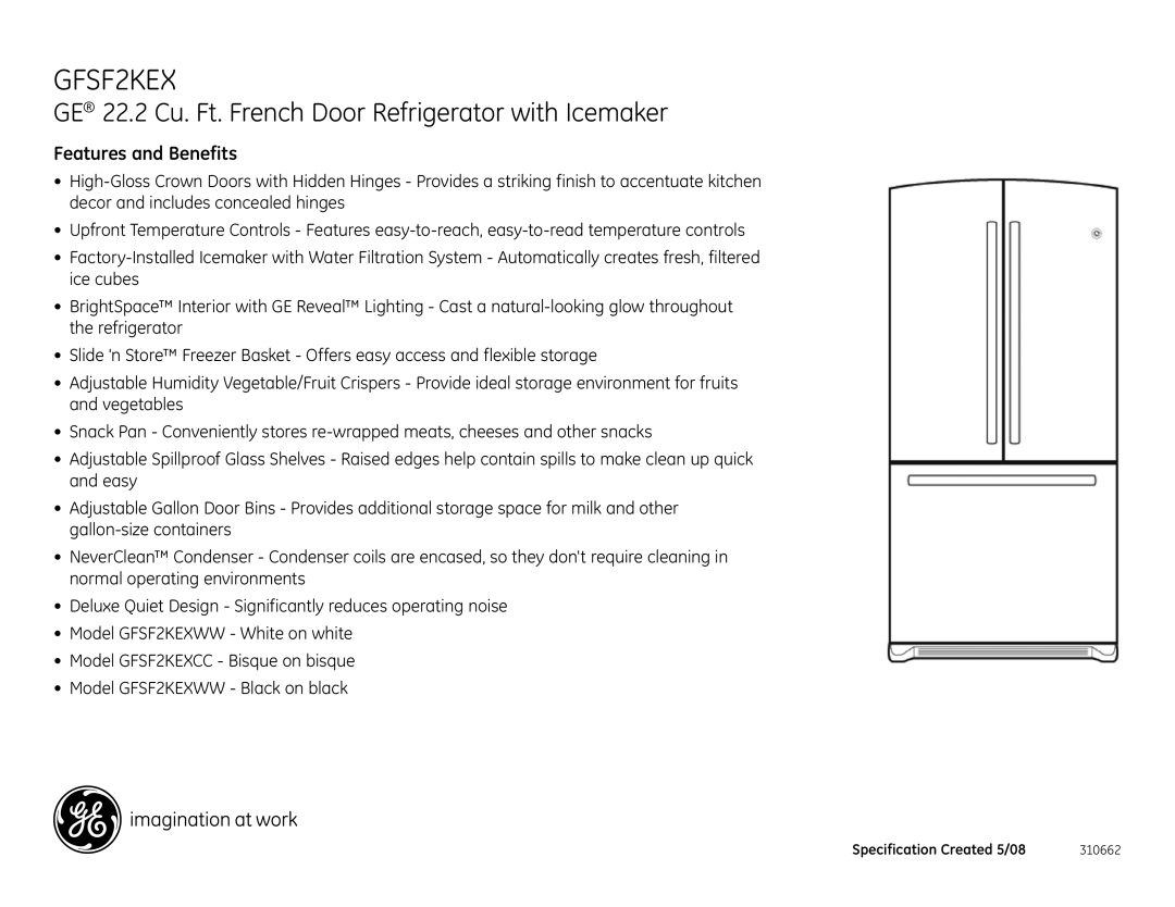 GE GFSF2KEX dimensions Features and Benefits 