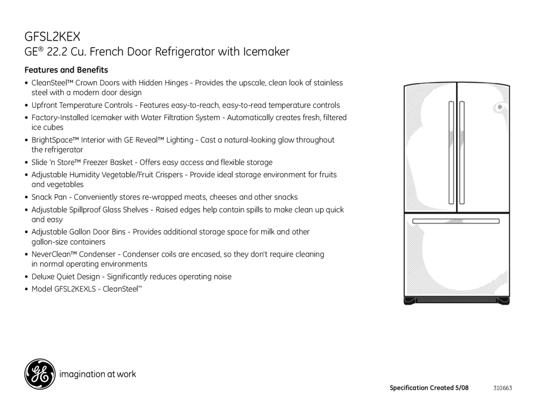 GE GFSL2KEX dimensions Features and Benefits 