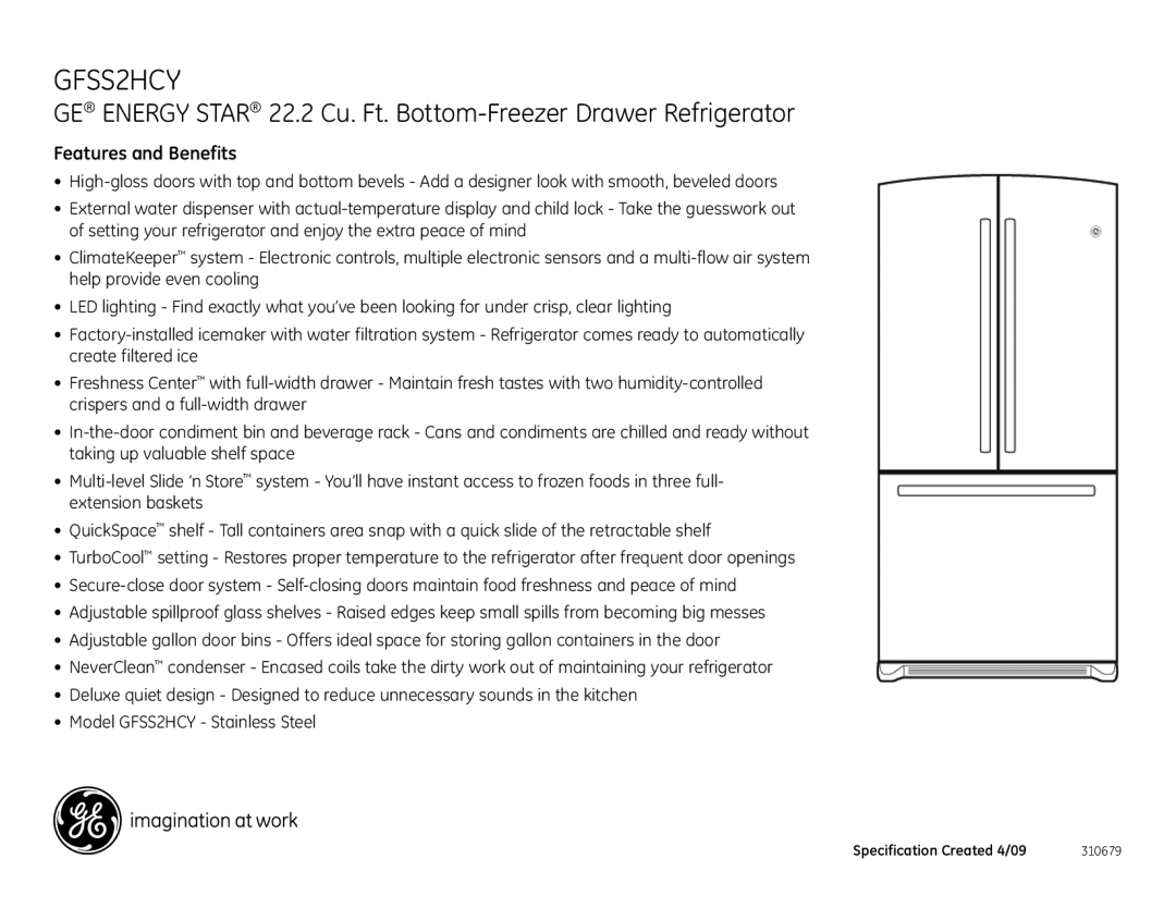GE GFSS2HCY dimensions Features and Benefits 