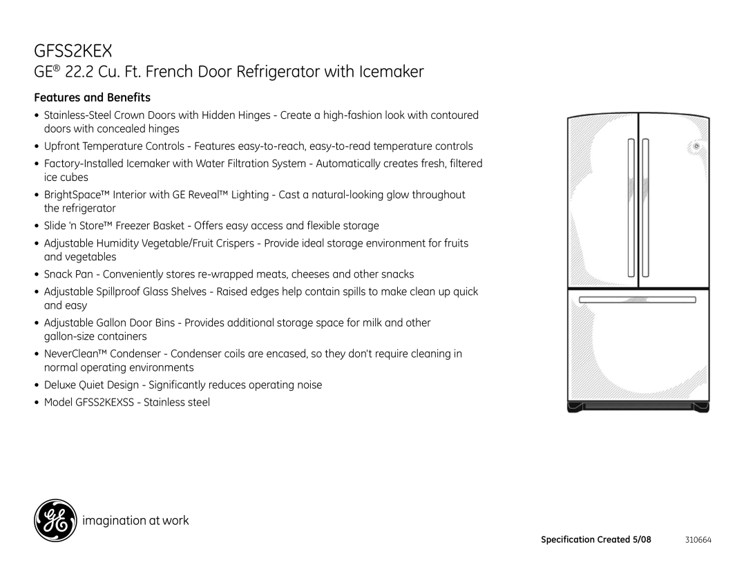 GE GFSS2KEX dimensions Features and Benefits 