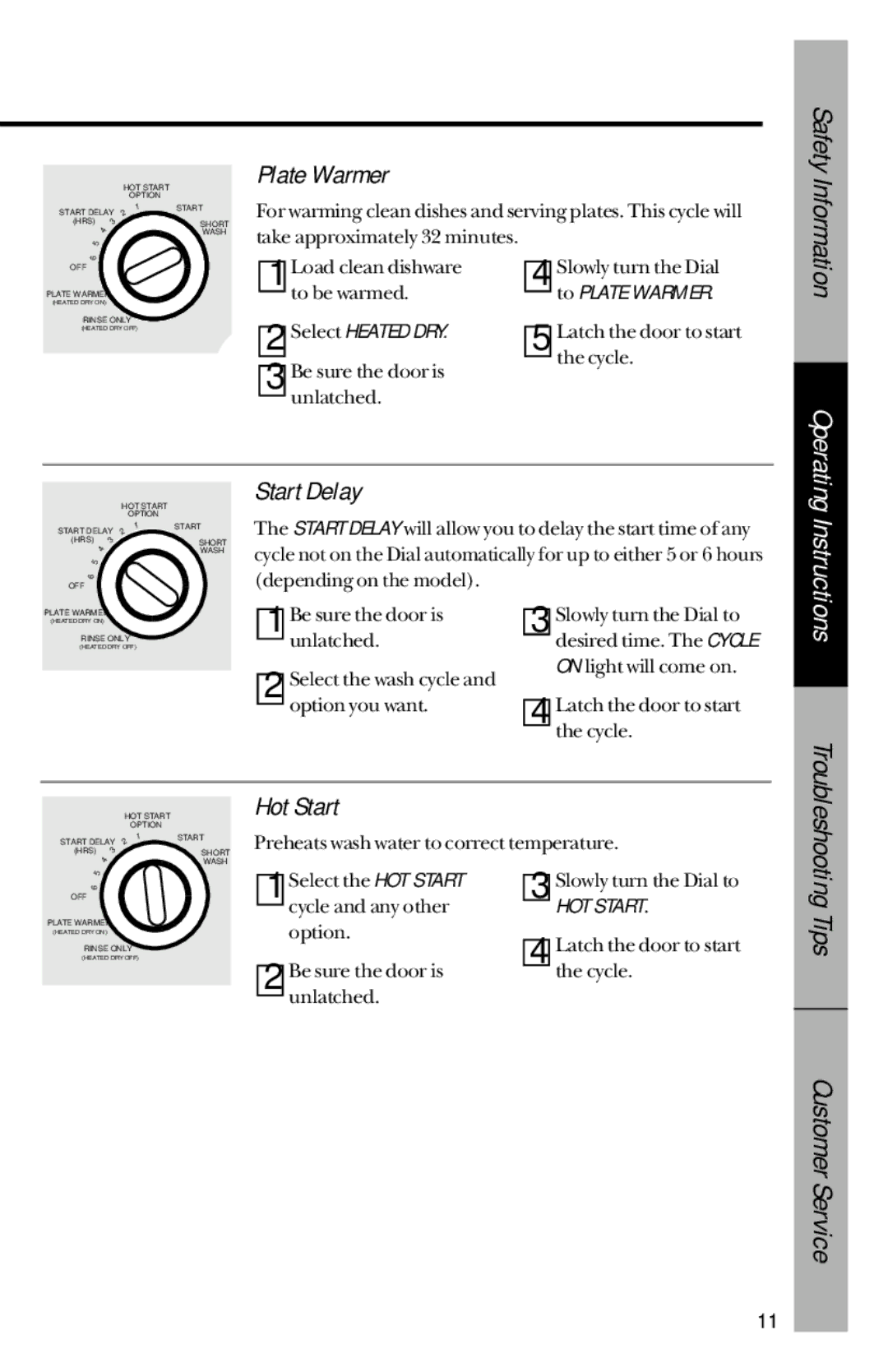 GE GHD3500 series GSD3400 series, GSD3900 series, GSD3700 series Plate Warmer, Start Delay, Hot Start, Select Heated DRY 