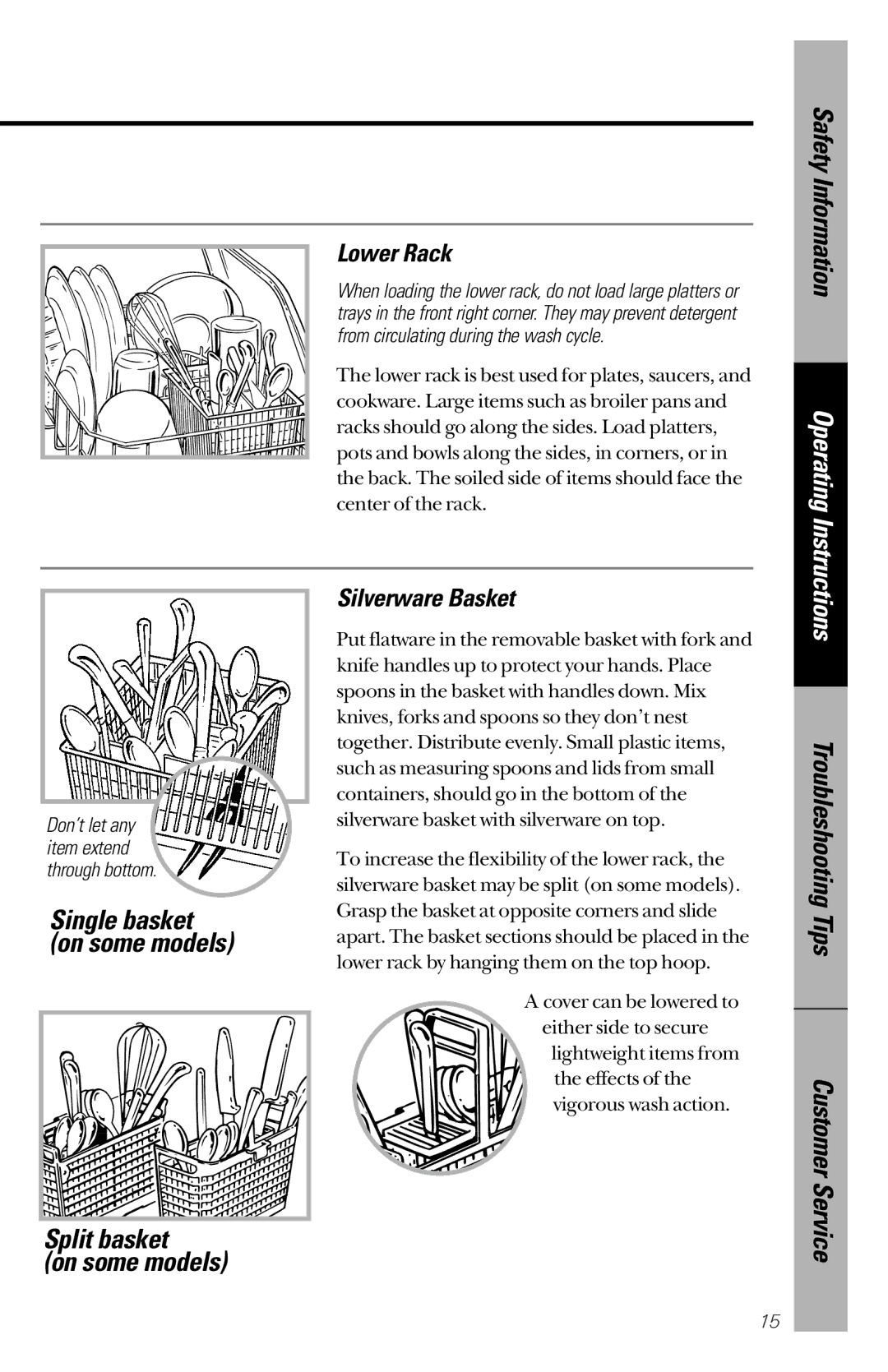 GE GHD3500 series GSD3400 series, GSD3900 series, GSD3700 series, GSD3600 series owner manual Lower Rack, Silverware Basket 