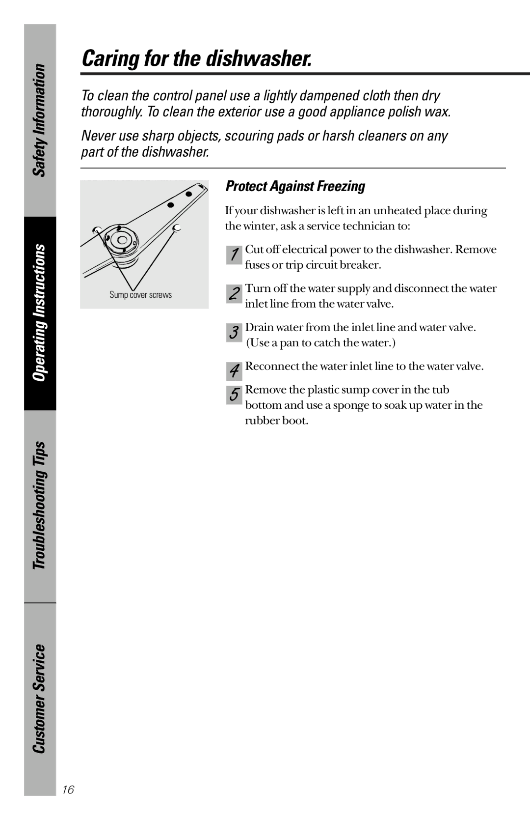 GE GSD3900 series, GSD3700 series, GSD3600 series owner manual Caring for the dishwasher, Protect Against Freezing 