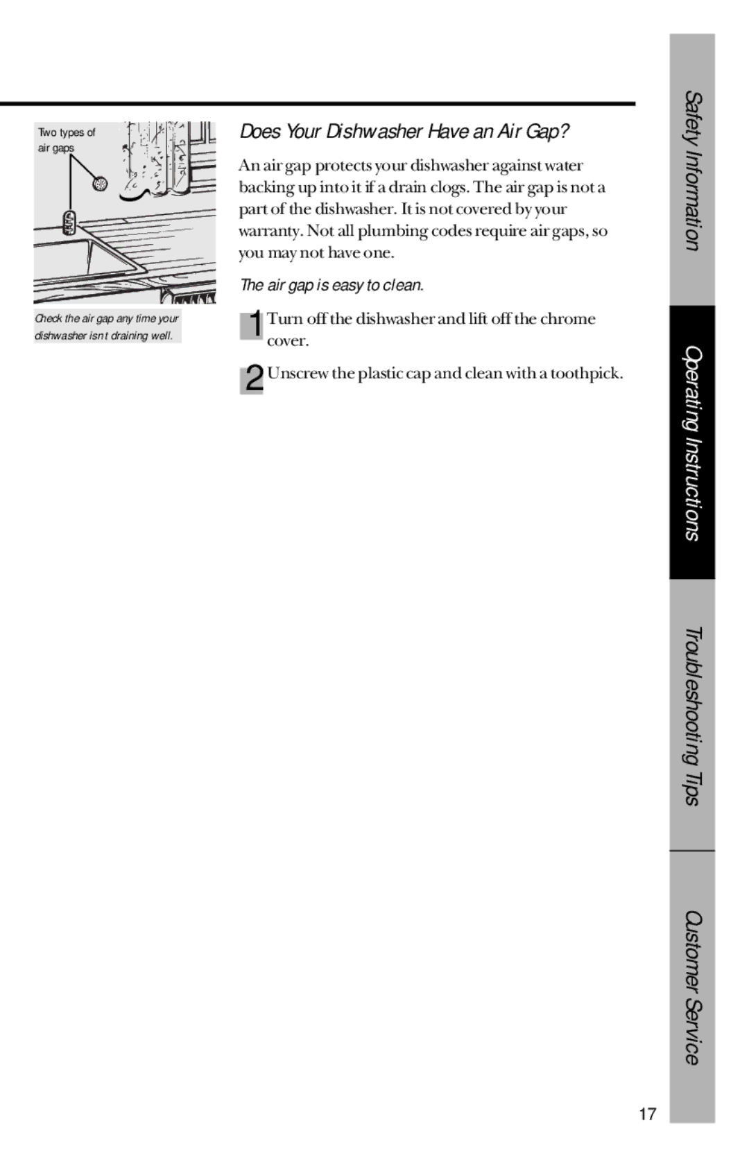 GE GSD3700 series, GSD3900 series, GSD3600 series Does Your Dishwasher Have an Air Gap?, Air gap is easy to clean 