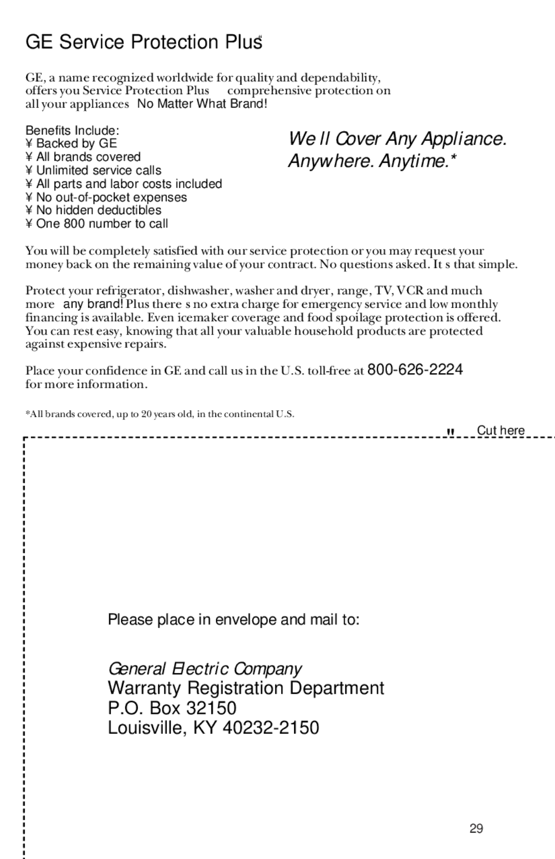 GE GSD3700 series, GSD3900 series, GSD3600 series, GHD3500 series GSD3400 series owner manual GE Service Protection Plus 