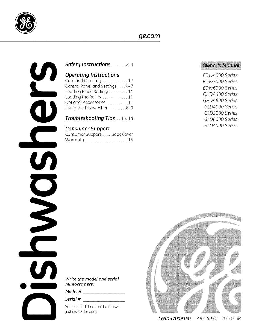 GE GLDSO00, GHDA400 operating instructions Ge.com 