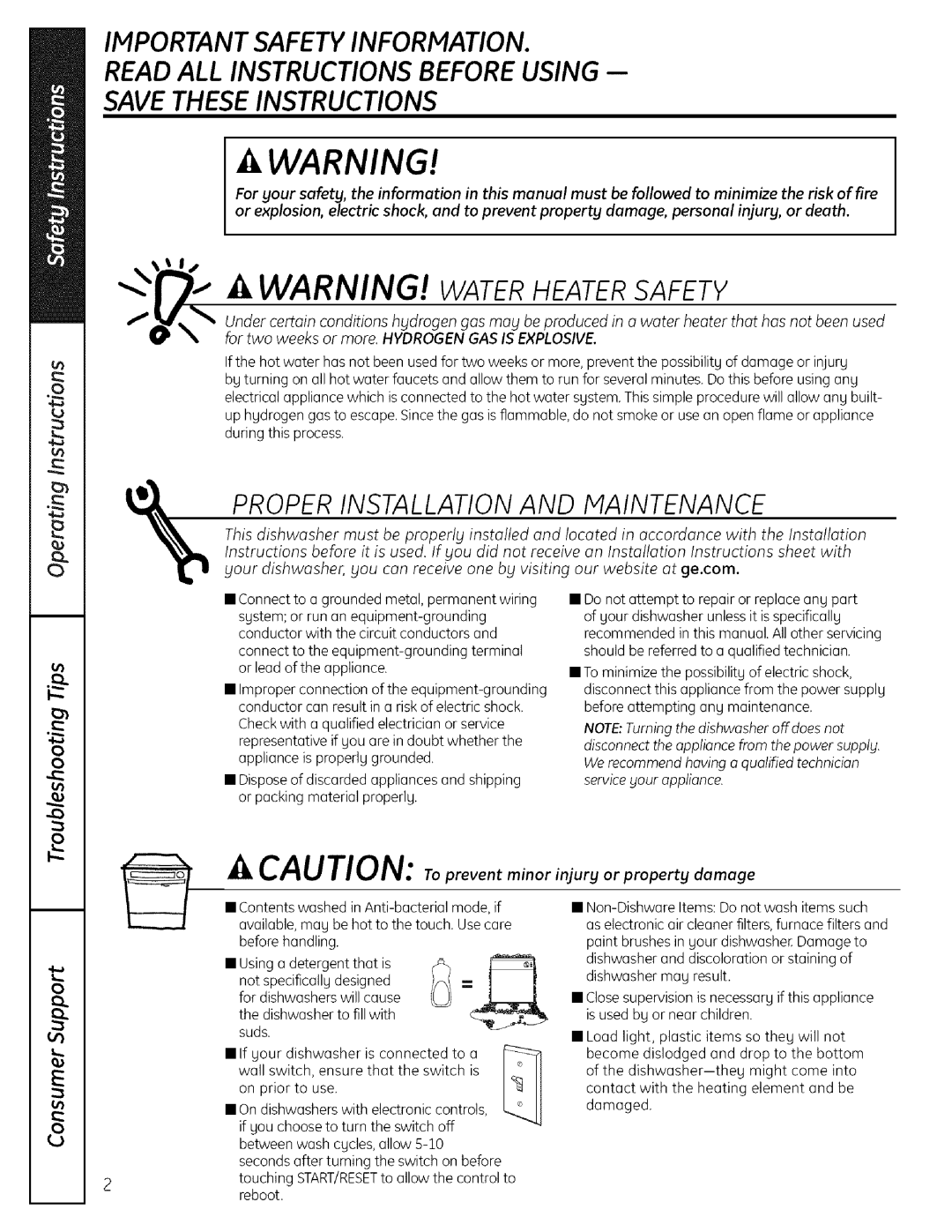 GE GHDA400, GLDSO00 operating instructions Important Safety Information, Tls 