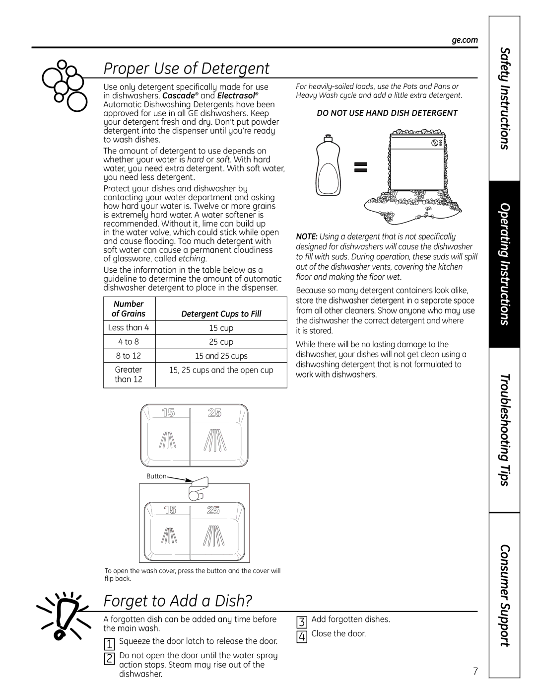 GE GHDA690P, GHDA696P owner manual Proper Use of Detergent, Number 