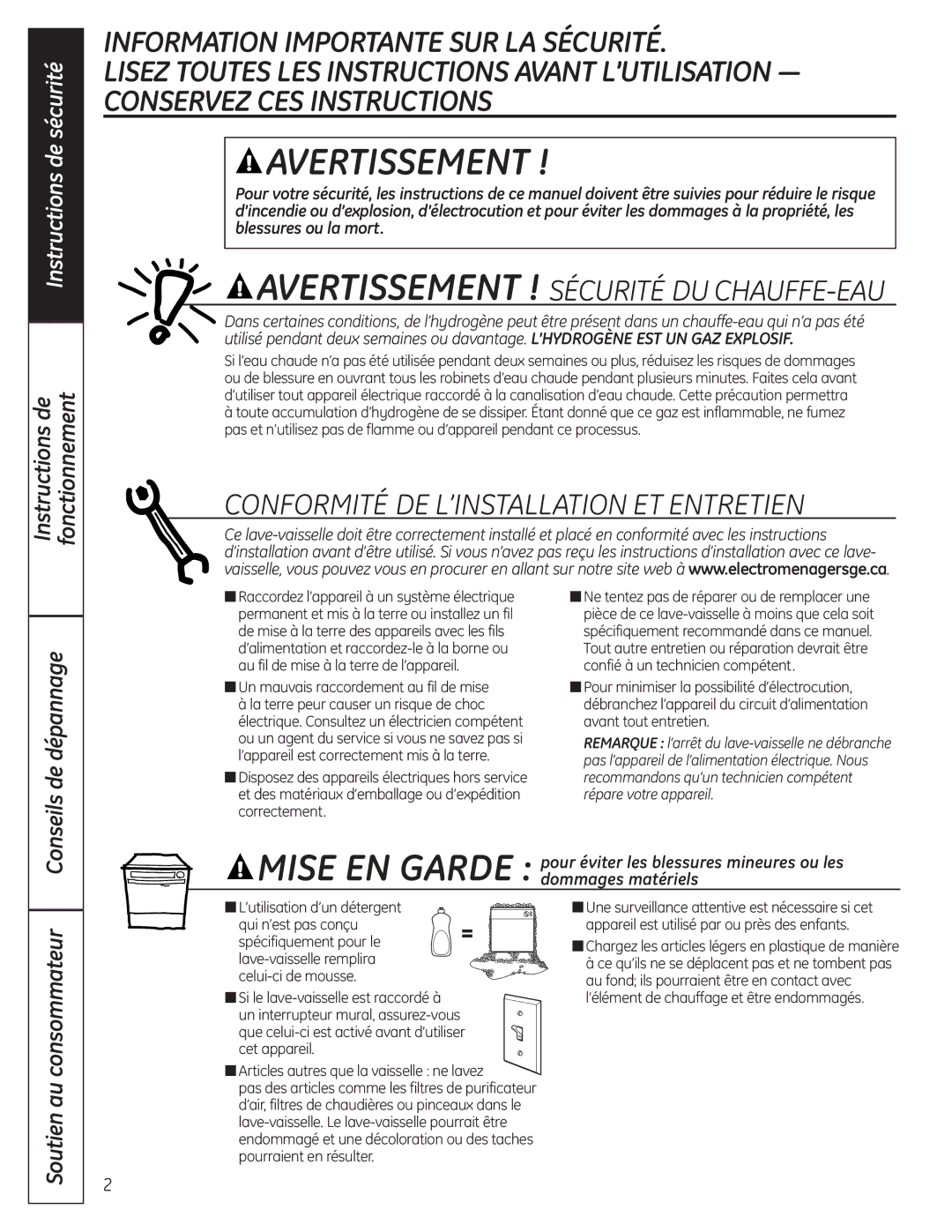 GE GLC4100 owner manual Conformité DE L’INSTALLATION ET Entretien, Instructions de Fonctionnement, Conseils de dépannage 