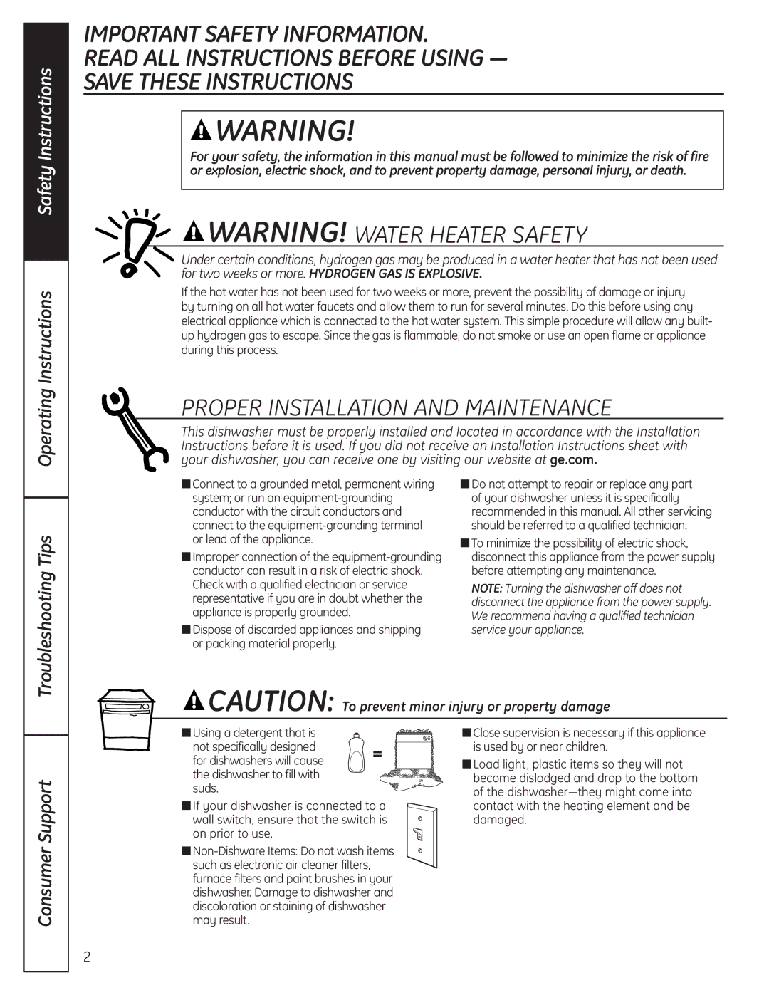 GE GLC4100 owner manual Proper Installation and Maintenance, Operating Instructions, Troubleshooting Tips, Consumer Support 