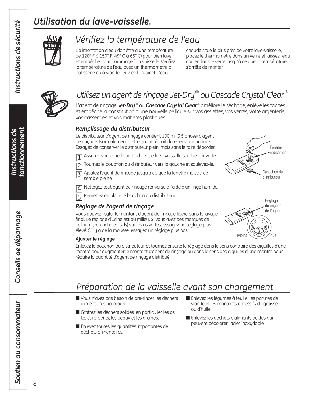 GE GLC4100 owner manual Utilisation du lave-vaisselle, Vérifiez la température de l’eau, Dépannage 