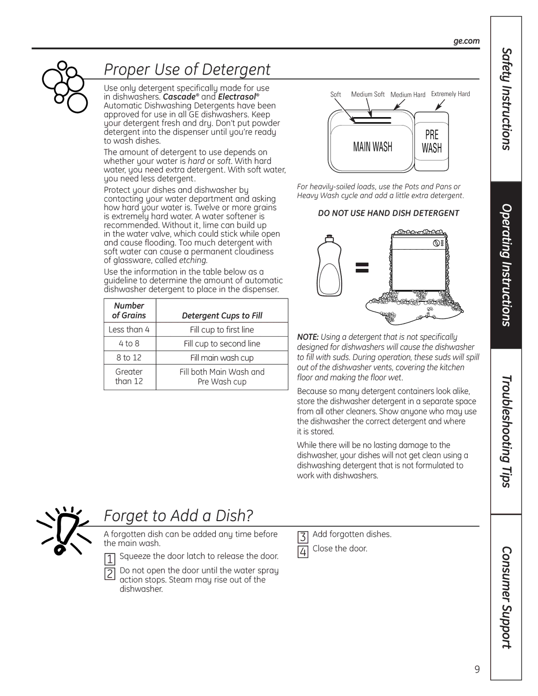 GE GLC4100 owner manual Proper Use of Detergent, Forget to Add a Dish?, Instructions, Number 