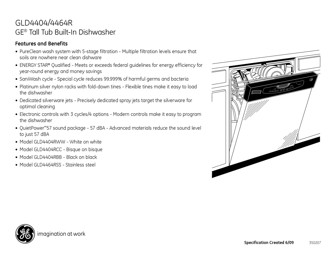 GE GLD4404RBB, GLD4404RWW, GLD4404RCC, GLD4464RSS dimensions Features and Benefits 