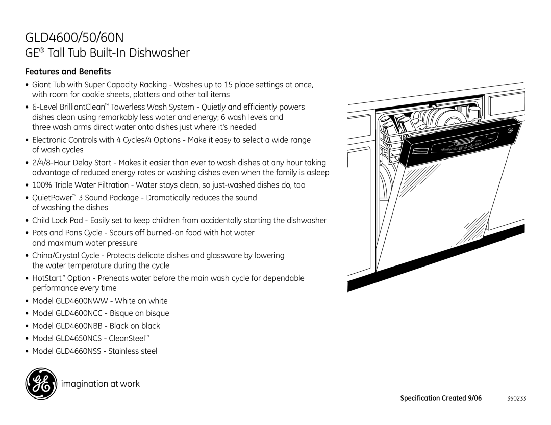 GE GLD4600/50/60N dimensions Features and Benefits 