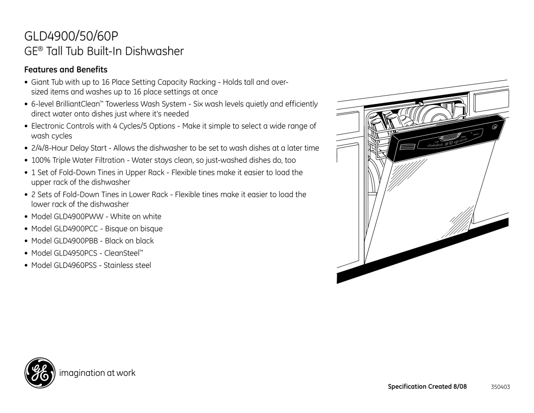 GE GLD4960PSS dimensions Features and Benefits 