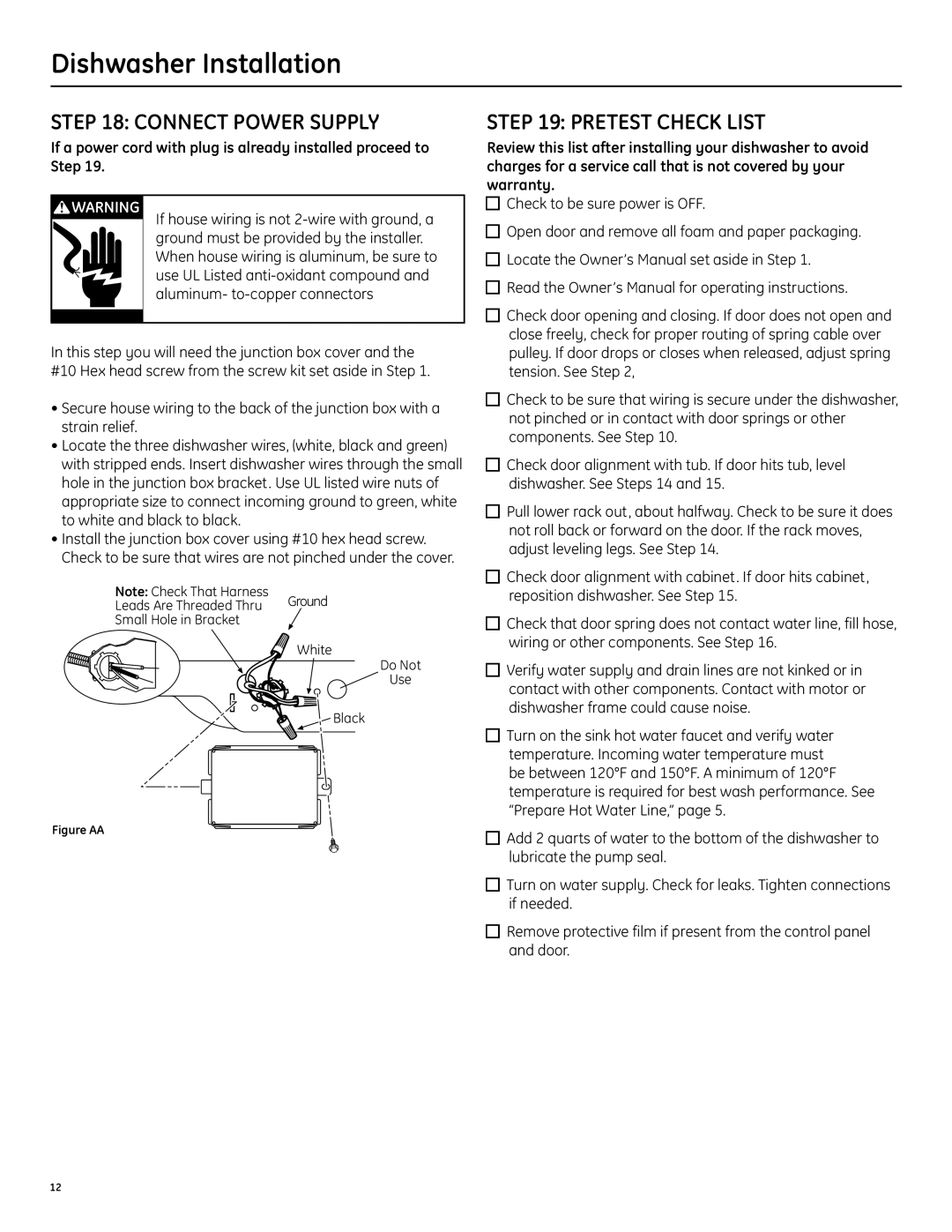 GE GLD6500LWW/CC/BB installation instructions Connect Power Supply, Pretest Check List 