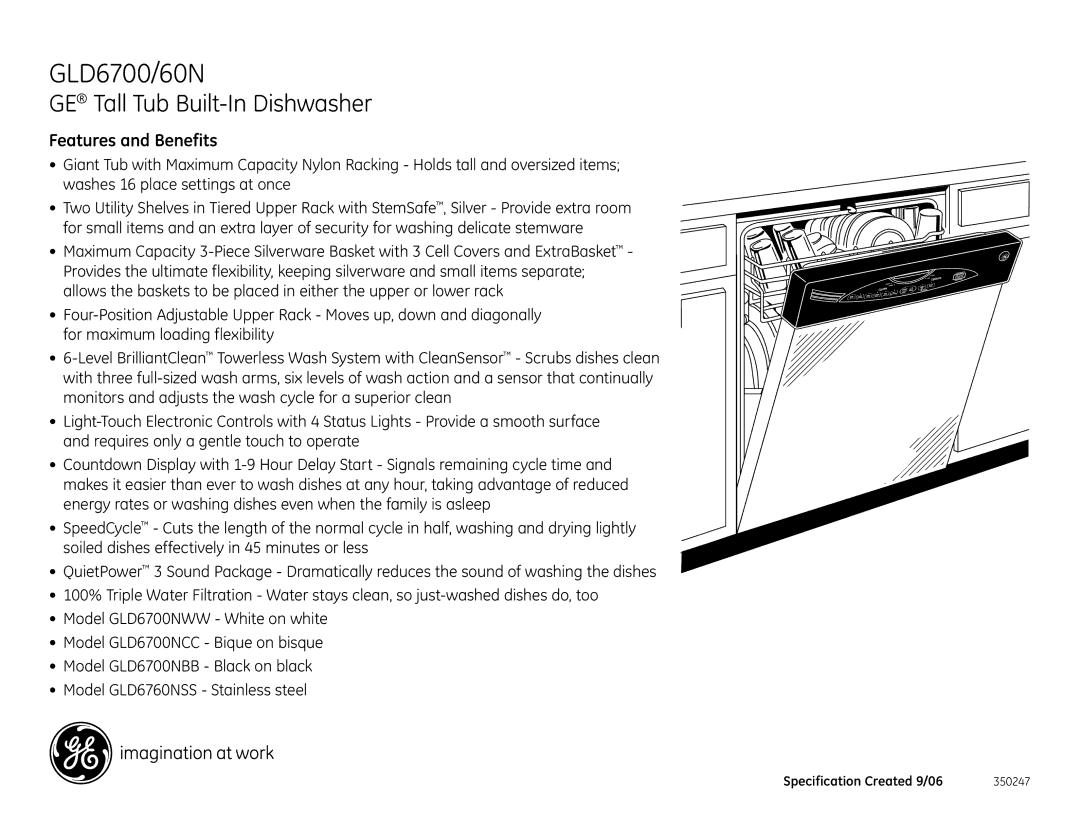 GE GLD6700/60N dimensions Features and Benefits 