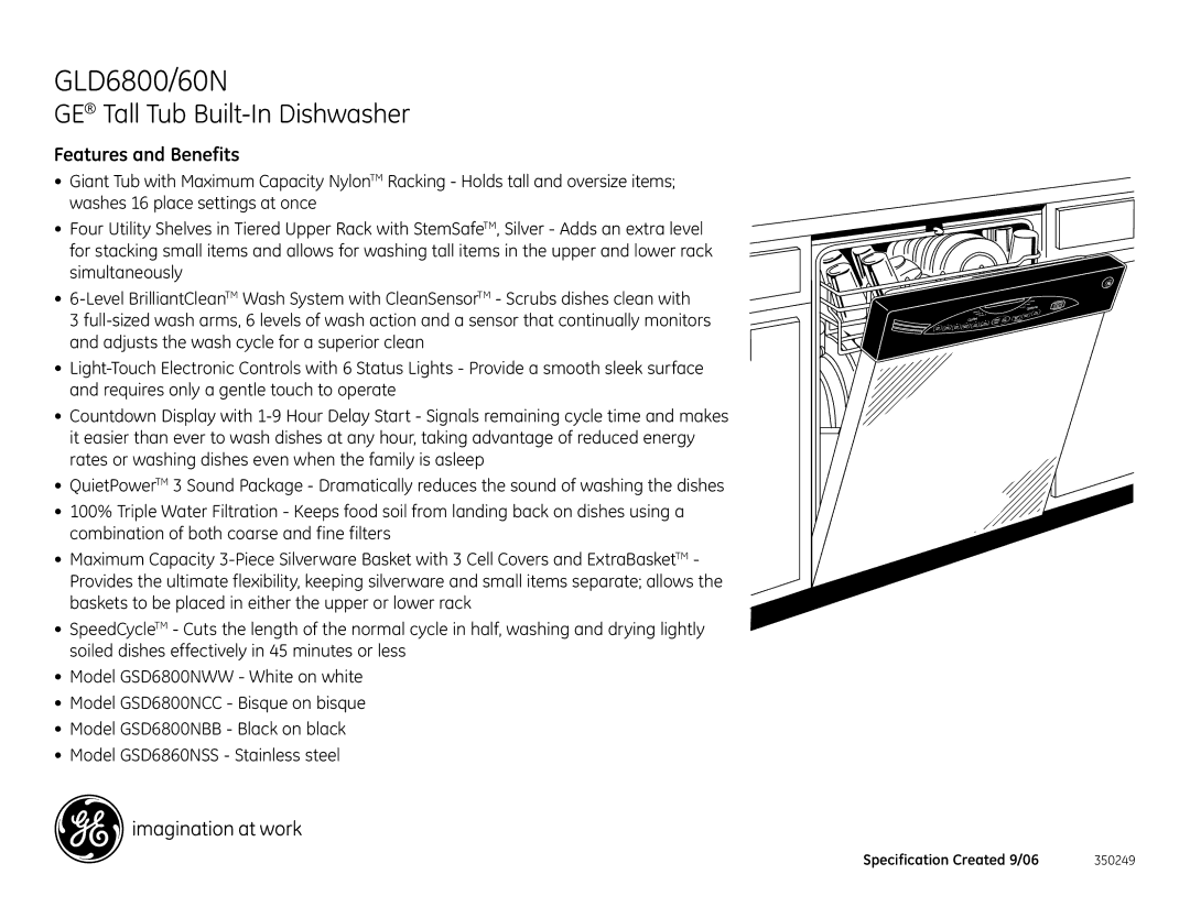 GE GLD6860NSS, GLD6800/60N dimensions Features and Benefits 