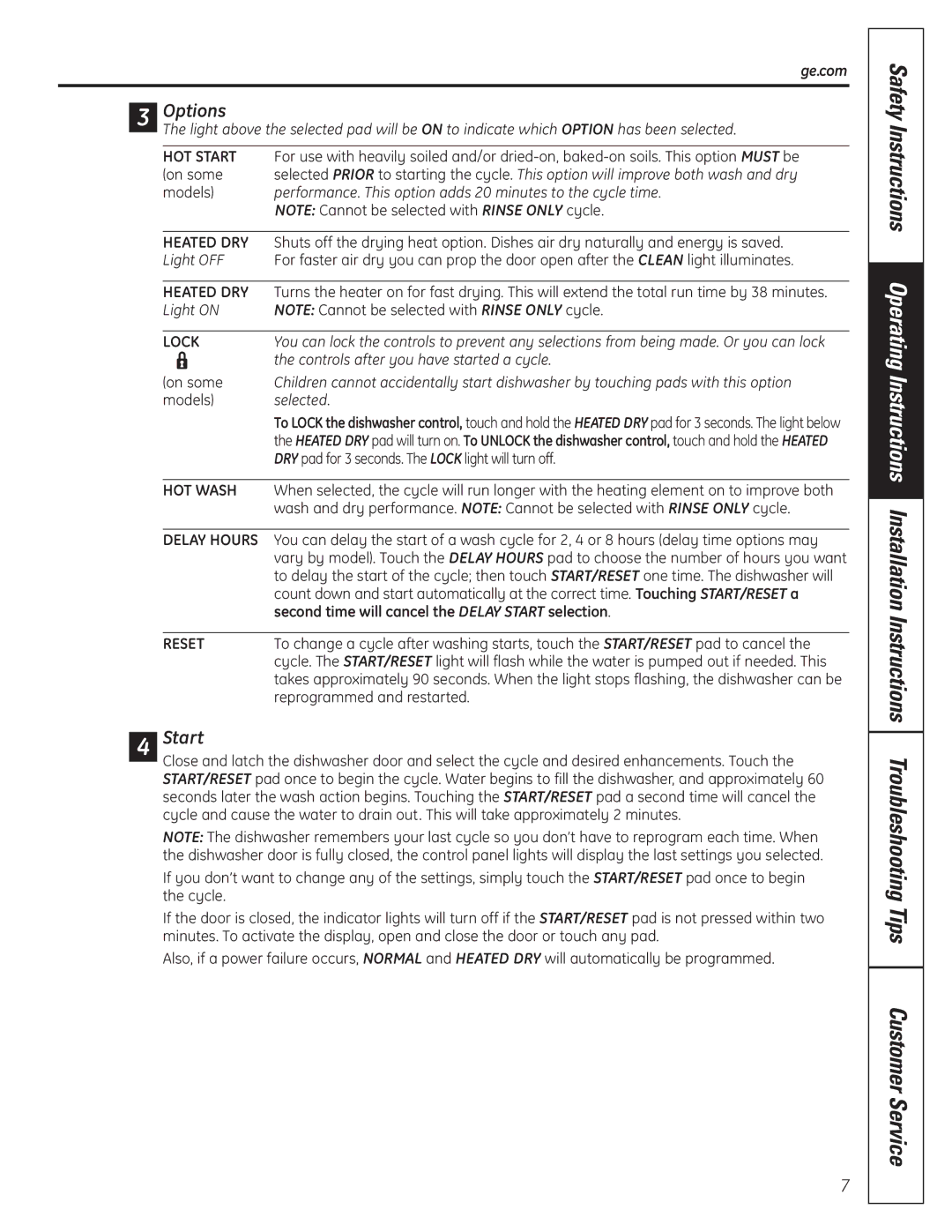 GE GLD6860NSS owner manual Customer Service, Second time will cancel the Delay Start selection 